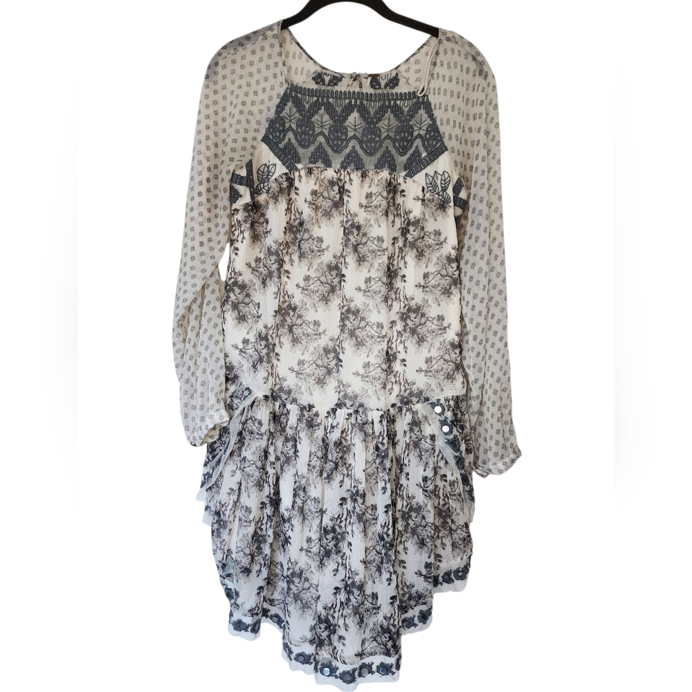 FREE PEOPLE boho, romantic mini tunic dress, sequins, size S